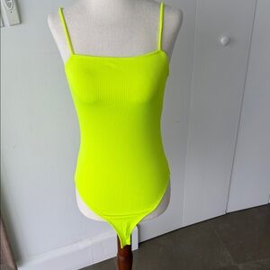 Zara Neon Yellow Ribbed Spaghetti-Strap One-Piece